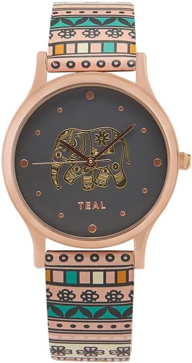 TEAL BY CHUMBAK Round Dial Analog Watch for Women|Jungle Flowers Collection| Printed Vegan Leather Strap|Gifts for Women/Girls/Ladies |Stylish Fashion Watch for Casual/Work