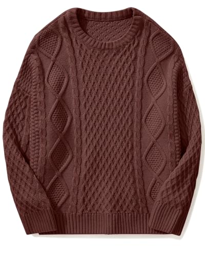 SUUKSESS Women Oversized Cable Knit Sweater Fall Long Sleeve Crew Neck Pullover Tops 2024