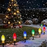 Jumbo Outdoor Christmas Lights Pathway, 2 Pack 7 Ft Jumbo C9 LED Christmas Pathway Lights Outdoor with Marker Stakes, 8 Multicolor Bulbs Holiday Pathway Lights for Lawn Yard Decor