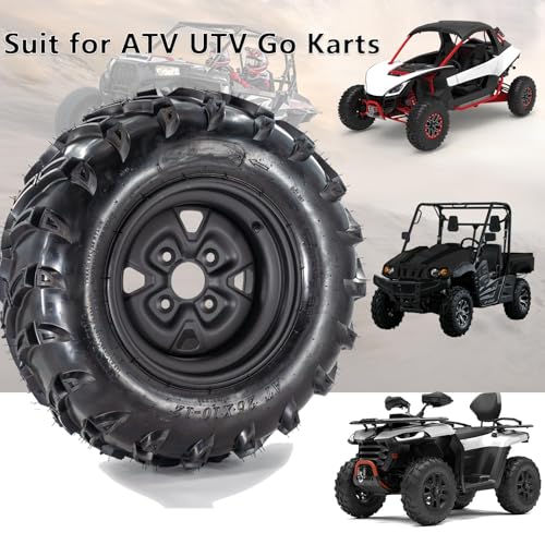 25x10-12 ATV/UTV Mud-Terrain Tires with Rims, 6PR Heavy Duty 6-Ply All Terrain Tires, for ATV/UTV, Four-Wheel Vehicles, Karts, Golf Carts, Flat/Mud Tracks