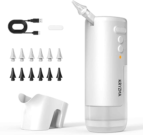 Eliminación de cera de oído, paquete familiar de 12 puntas Kryzma S08 limpiador eléctrico de oídos con una sola mano, sistema de lavado de riego de