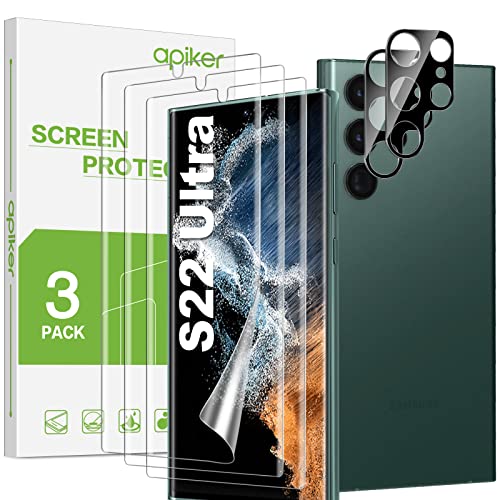 apiker [3+2] Protector Pantalla para Samsung Galaxy S22 Ultra [no vidrio], 3 Protector de Pantalla TPU y 2 Protectores Lente de Cámara Cover