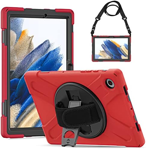 Gerutek Samsung Galaxy Tab A8 10.5 Case Shockproof, SM-X200/X205 Case, Heavy Duty Rugged Samsung Tablet A8 10.5 Case with 360 Rotatable kickstand/Hand & Shoulder Strap Cover for Tab A8, Colourful Pink
