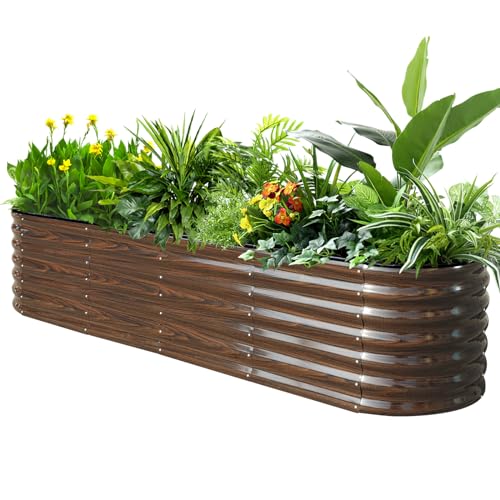 SnugNiture 24″ Tall 9-in-1 Raised Garden Bed Kit 8x2x2 ft,Metal Tall Raised Planter Bed Outdoor for Planting Plants Vegetables Flowers Fruits,Brown