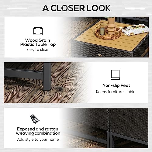 Outsunny 7 Piece Outdoor Patio Furniture Set With 4.75" Thick Cushions, Aluminum Frame Outdoor Pe Rattan Wicker Sectional Sofa Set With Slat Wood Grain Plastic Top Coffee Table, Light Gray #TOP5