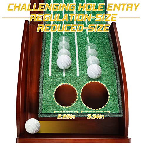 Kamitty Putting Matt For Indoors, Wooden Putting Green With Automatic Ball Return, 8Ft Velvet Crystal Mat, Golf Gifts Golf Accessories For Men #TOP4