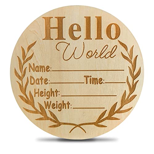 Image of Hoowu Baby Announcement Sign 5.9 Inch Hello World Newborn Baby Name Signs for Nursery, Welcome Baby Shower Birth Announcement Sign for Hospital