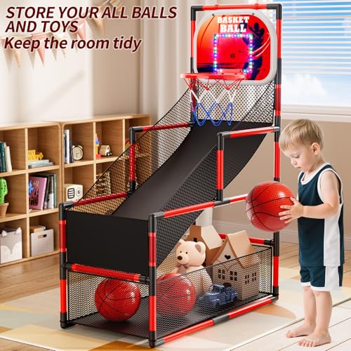 Image of NIPLOOOW Arcade Basketball Game Set for Kids 3-12 Years Old, Kids Basketball Hoop with 4 Balls & Pump, Indoor Outdoor Sports Play Toys, Basketball Games Toys, for Boys Girls Teens