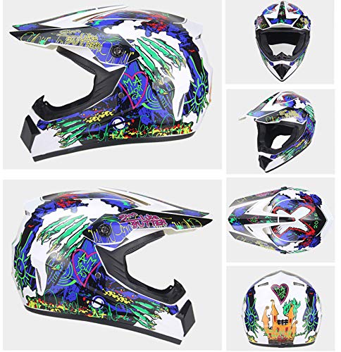 Fuuli Unisex Motorcycle Motocross Helmet, Lightweight Street Racing Motorcycle Helmet For Men, With Goggles, Face Mask And Gloves, Dot Approved,White Paw,L #TOP2