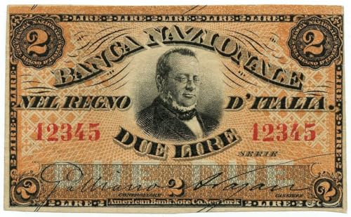SKU: 12748/I Cartamoneta.com 2 Lire Proof Fronte Banca Nazionale nel Regno d\'Italia CAVOUR 25/07/1866 SPL 12748/I