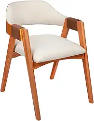 Cadeira de Jantar Com Encosto Curvo Base em Madeira Maciça Detalhe no Braço em Corda Nautica - Emily (Linho Cru Off White)