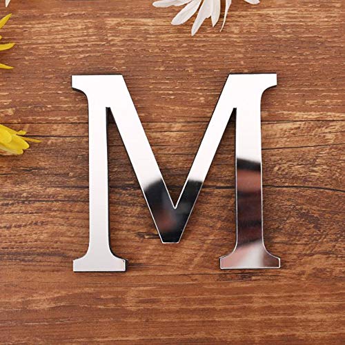 3D DIY Lettres Alphabet Décoratives Argent, Créatif Acrylique Surface du miroir Alphabet 26 lettres autocollant mural Fête de la décoration de la maison (M)