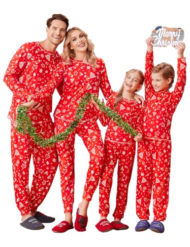 Ekouaer Christmas Pajamas for Family Matching Long Sleeve Holiday Pjs Loungewear 2 Piece Lounge Sets S-XXL