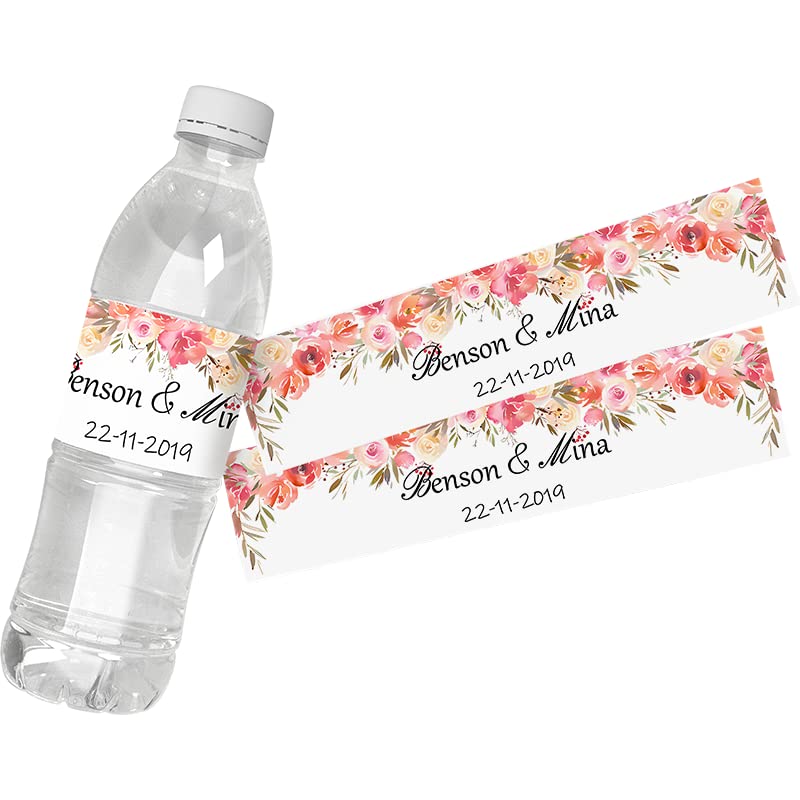 30Pcs Personalized Custom Personalized Floral Wedding Water Bottle Labels Stickers Birthday Anniversary Bride Show Graduation (B)