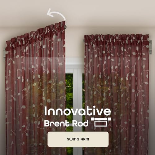 Image of Innovative Brent Swing Arm Window Curtain Rod, Nickel - 1 /2 inch Rod Diameter Fits Windows Size 20 inch - 36 inch - Stainless Steel Heavy Duty Drapery Rods for Bedroom, Living Room, Kitchen & Bathroom