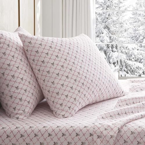 Image of Martha Stewart - Flannel Sheets Full Size, Anti-Pilling & Wrinkle Resistant Cotton, Touchably Soft for All-Season Comfort - Bed Sheets with Matching Pillowcases & Fitted Sheet (Holiday Bows Red)