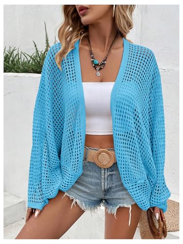 Image of Verdusa Women's Oversized Summer Cardigan Lightweight Sweater Crochet Knit Beach Cover Up Spring Vacation Outfits