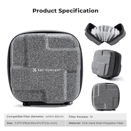 Image of K&F Concept 10 in 1 Lens Filter Case, Hard Shell Camera Filter Pouch Up to 82mm with Hand Strap, Waterproof Camera Lens Filter Storage Wallet for ND UV CPL Filter Pouch