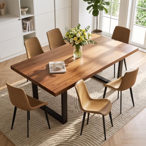 Image of Modern Dining Chairs Set of 8, PU Leather Dining Room Chairs, Upholstered Kitchen Chairs with Ergonomic Backrest & Sturdy Metal Legs, Perfect for Dining Room, Living Room, Brown
