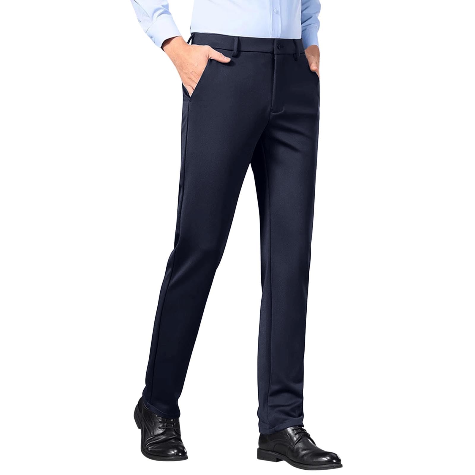 Mens Stretch Dress Pants Slim Fit Wrinkle Free Flat Front Work Slacks Lightweight Comfy Business Office Golf Trousers
