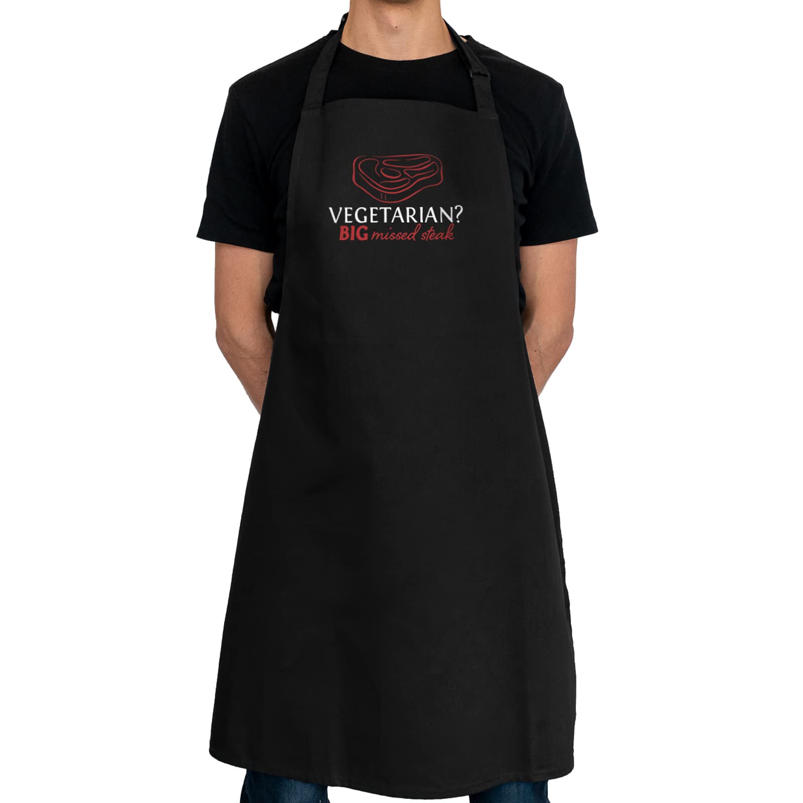 Stickerscape BBQ Apron | Barbecue Missed Steak Adults Apron for Men (Black) | Gifts for Fathers Day, Birthday or Christmas | BBQ Accessories for Dad