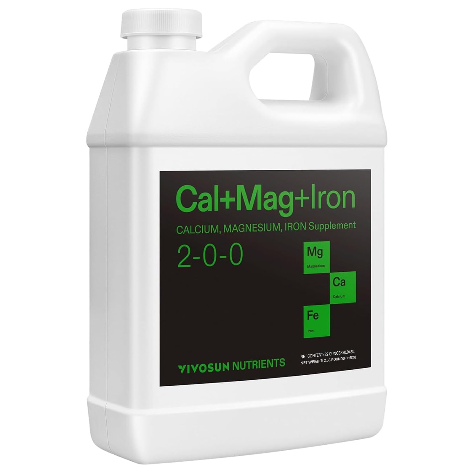 VIVOSUNCal+Mag+Iron (2-0-0), Calcium, Magnesium & Iron Supplement, Liquid Nutrient Fertilizer for All Plants, Concentrated Plant Food for Soil/Soilless Cultivation, Hydroponics, 1 Quart