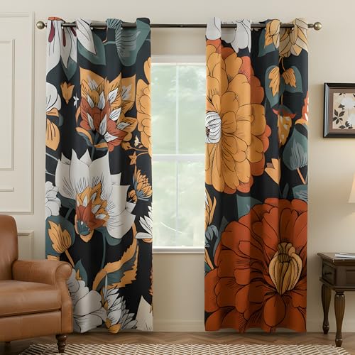 LOSIVISHE Floral Room Darkening Curtains – 80% Blackout Botanical Kitchen