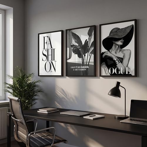 Image of NoWorries Modern Fashion Wall Art Frame Paintings 300 GSM Premium Prints | Vogue Lady Art, Botanical Print & Typography Frames | Stylish Home Decor for Living Room, Office & Bedroom | Synthetic Wooden Finish Wall Art Frames (Set of-3) (BLACK, ART-13, 10X13INCHES)