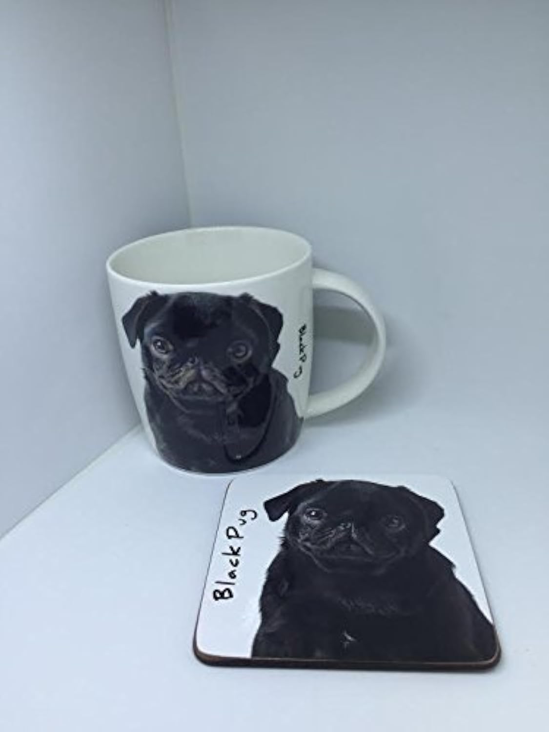 BLACK PUG Dog Mug and coaster set
