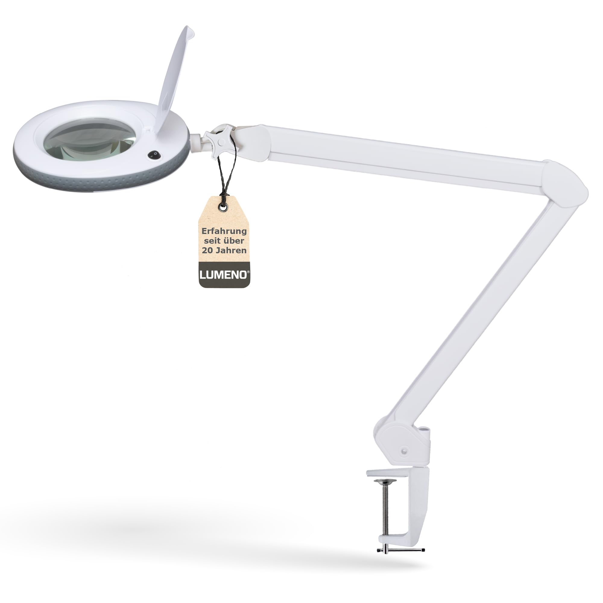 Lumeno Lupenleuchte LED 7215GR, 127 mm Glaslinse, 5 Dioptrien, Standlupe mit Licht, Grau