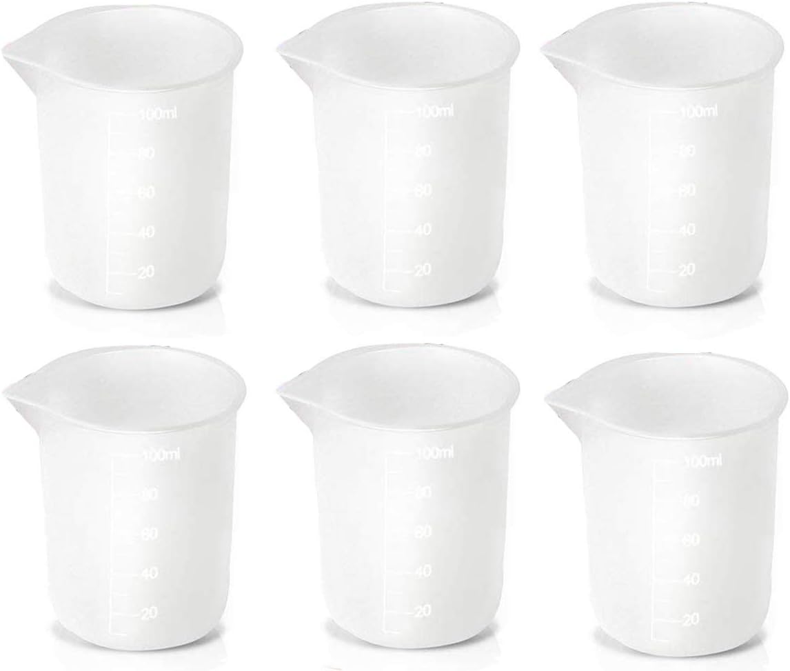 Fineder 6pcs Silicone Measuring Cups for Resin 100ml, DIY Glue Tools Cup Making Handmade Craft Nonstick Silicone Mixing Cups