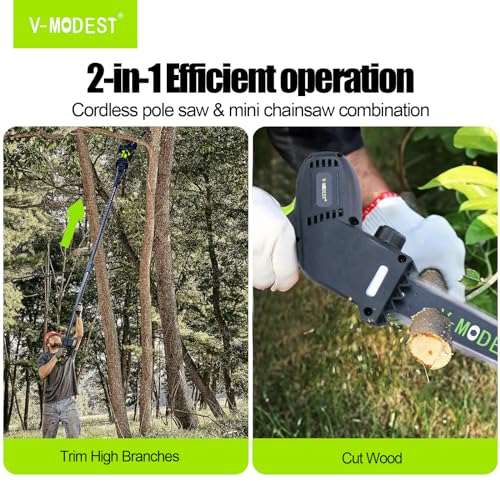 V-Modest 2-In-1 Cordless Pole Saw, 8 Inch & 10 Inch Brushless Electric Pole Chainsaw Powered By 21V 4.0Ah Battery thumb #6