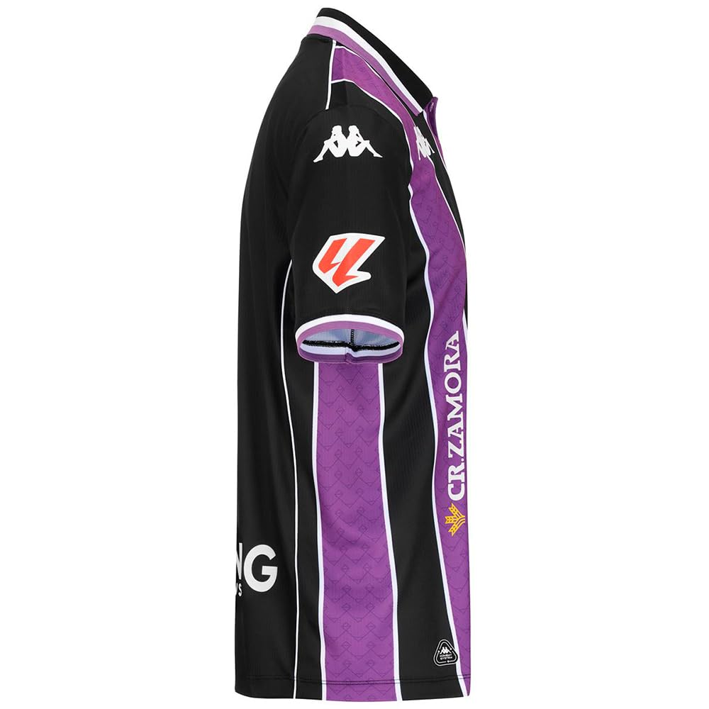 Kappa 2026 Home Real Valladolid - Camiseta 2ª Equipación 25/26 - Diseño de Calidad y Estilo Deportivo - Tejido Kombat - Corte Regular - Manga Corta y Cuello Polo - Black/Violet/White 14Y