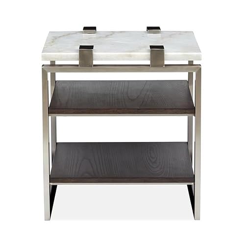 Magnussen Paradox End Table, Pearl White, Roasted Almond, Brushed Platinum