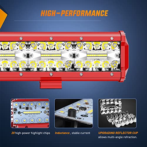 Image of Nilight LED Light Bar 20 Inch with Wiring Kit on Truck SUV UTV, Red Shell