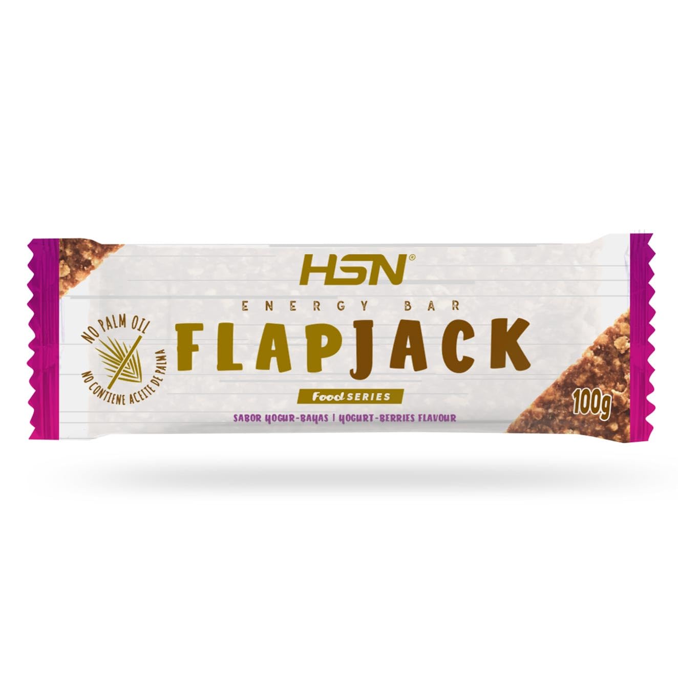 HSN Energy Bar Flapjack | Yogur Bayas - 30 unidades de 100g | Barritas energéticas con copos de avena, fruta natural y almendras | Sin aceite de palma | Apto Vegetariano Sin Edulcorantes
