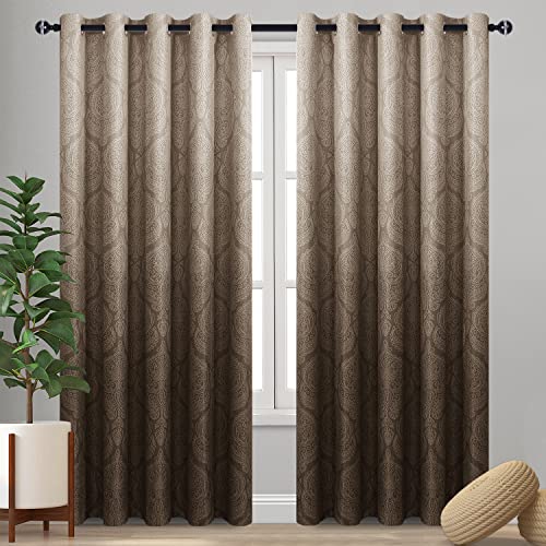 DWCN Ombre Blackout Curtains for Living Room - Thermal Insulated Block Light Energy Saving Privacy Gradient Damask Grommet Window Curtains for Bedroom, Set of 2 Panels, 80 x 84 Inch Length, Brown