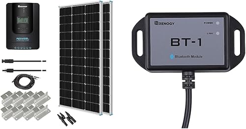 Renogy 200 vatios 12 voltios monocristalino panel solar arrancador 20A Rover MPPT controlador de cargamontaje y módulo Bluetooth RJ12 Puerto de
