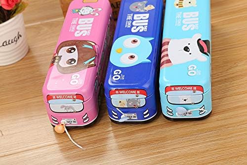 Image of Gifts- Metal Bus-Shaped Pencil Box with Pull-Back Wheels - 21 cm, Double Layer Storage Case for Kids, School Stationery Organizer (Pack of 1- Random Design)
