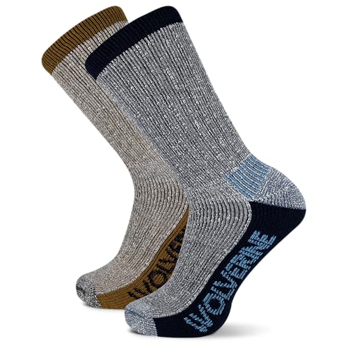 Wolverine Men's Luton Thermal Crew Socks-2 Pairs-Warm Wool Blend Cushioned Comfort