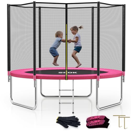 SKOK 8FT Trampoline for Kids Outdoor Trampolines with Enclosure Net, 400LBS ASTM Approved Trampoline for Children and Adults with Jump Mat, Spring Cover & Ladder