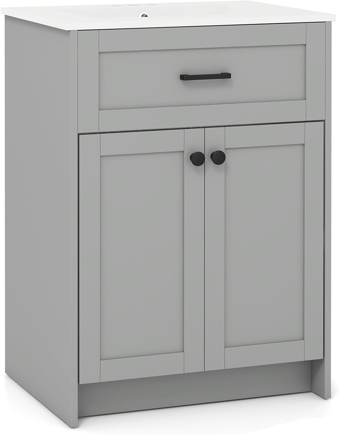 Giantex 24” Bathroom Vanity with Sink, Undermount Bathroom Cabinet with Ceramic Basin, 2 Doors, Base Cabinet Combo Set, Modern Freestanding Floor Basin Unit, Pedestal Sink Storage Cabinet