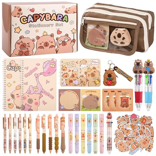 Ulema 80pcs Cute Capybara Stationery Set Birthday Capybara Gifts for Boys Girls Back to School and Classroom Rewards Kawaii School Supplies with Capibara Stuff.