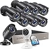 ZOSI 8CH 8pcs 1080P HD 1920TVL Weatherproof Security Camera System Outdoor with 1TB HDD H.265+ 8 Channel 5MP Lite Video DVR Recorder &C611 2K Indoor WiFi Home Security Camera,Smart Baby Monitor