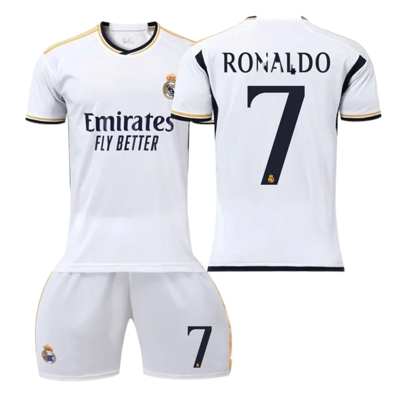 23/24 Season Madrid Home Ron #7 Inspired Football Jersey. Fans Made Football Kit. New No #7 Style soccer kit with Shorts/Kids and Youth Size. 6-7 Years White