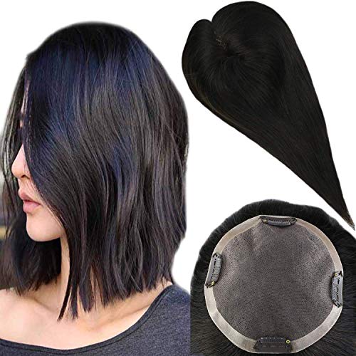 Fshine 12 Inch Hair Topper for Women with Thining Hair off Black 1B Mono Hair Topper Partial Wigs for Women 5 Inch X 5 Inch Hand Tied Remy Hair Mono Base Topper