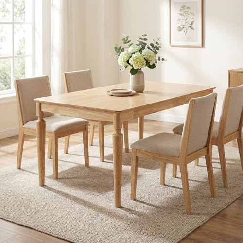 chairus 59" Solid Wood Dining Table for 4-6 People, Farmhouse Kitchen Table with Turned Legs, Sturdy Rectangular Wooden Dining Room Table for Kitchen, Dining Room & Family Gatherings, Natural Finish