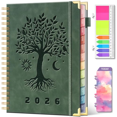 2026 Planner Weekly and Monthly Hardcover Leather Planner with Tabs 53 Weeks Schedule 8.5" x 11" Planners with Stickers for Women Yearly Agenda with Inner Pocket, Green