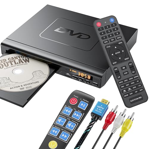 DVD Players for TV with HDMI, DVD Players that Play All Regions, Simple DVD Player with Easy Operation, CD Player for Home Stereo System, Included HDMI and RCA Cable, with Big Buttons Remote Control