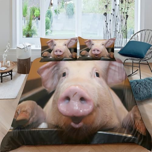 Parure de lit cochon impression 3D haute définition en microfibre premium légère 140x200 - 4